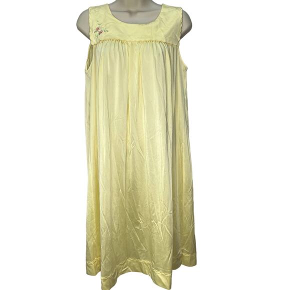 Vintage Shadowline Nylon Nightgown Yellow Sleeveless Size S Midi Floral Cottage - Picture 1 of 7